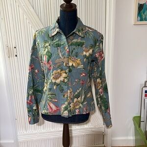 Coldwater creek cotton blue floral jacket size small